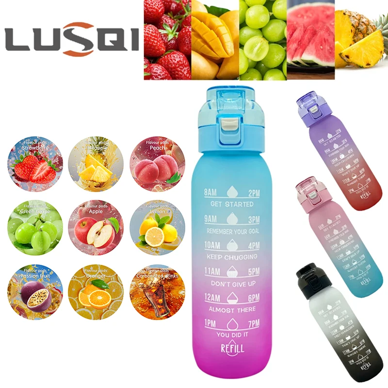 LUSQI 1000ML Water Bottle  With 9PCS Random Flavor Pods Portable Suitable For Outdoor Sports Family Camping