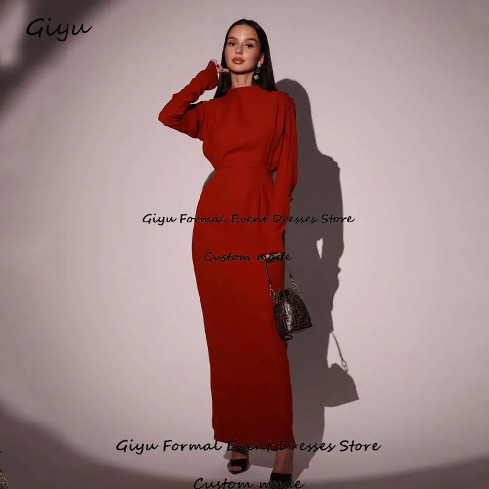 

Giyu Elegant Red Evening Gown Dress High Neck Ankle-Length Vestidos De Fiesta Elegantes Para Mujer 2024 Wedding Party Dress