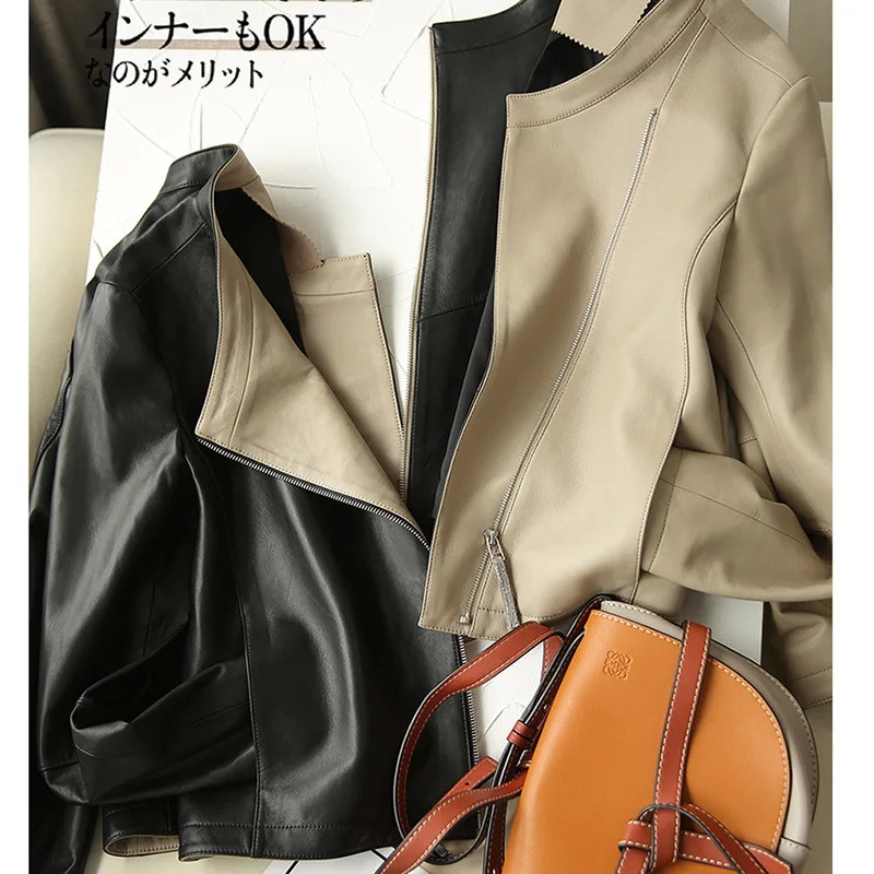 แจ็คเก็ตหนังผู้หญิง Sheepskin แท้แฟชั่น Slim Trench Coat Jaqueta De Couro Feminina บาง Vintge แนวโน้มสั้น Jassen