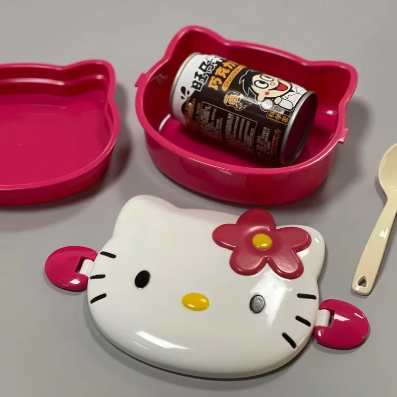 Hello Kitty Lunch Box Double Plastic Cartoon Anime Student Fruit Box Sealed Portable Girl Picnic Storage Container Cutlery Cute