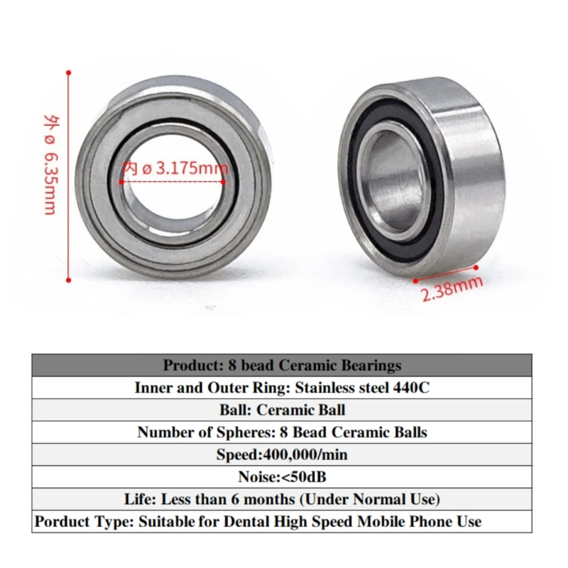 High Quality Stainless Steel 440C 8 Bead Ceramic Bearings suit for Dental High Speed Mobile Phone Use Thickness 2.38mm