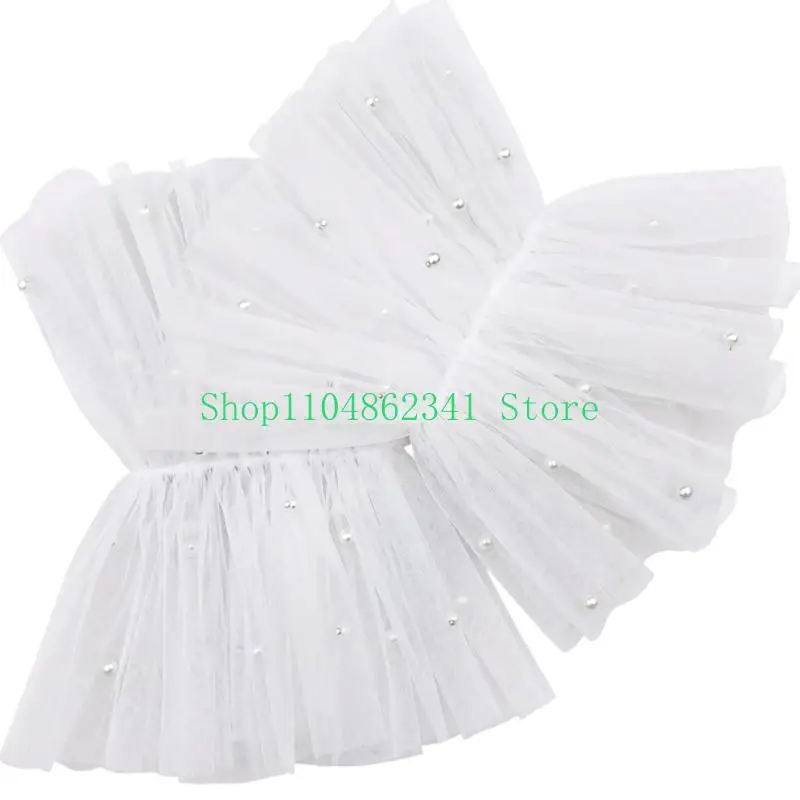 652F 2Pcs Tulle Bridal Arm Sleeves Faux Pearls Embellishment Covers For Special Day