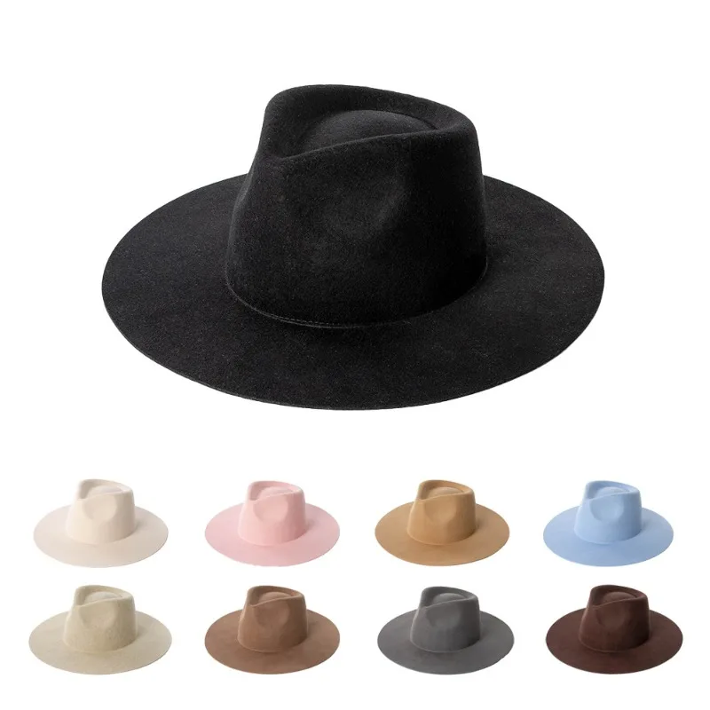 Corona semplice con tesa larga, cappello jazz in lana