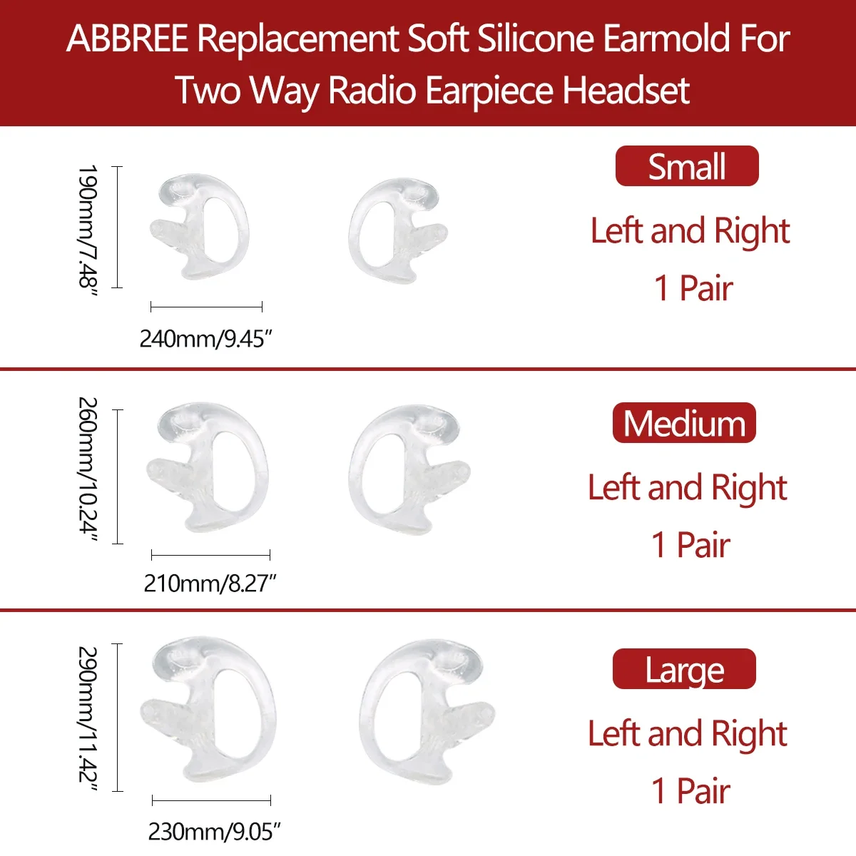 ABBREE Replacement Soft Silicone Earmold Earbud Earplug For Walkie Talkie Acoustic Coil Tube Earpiece Headset