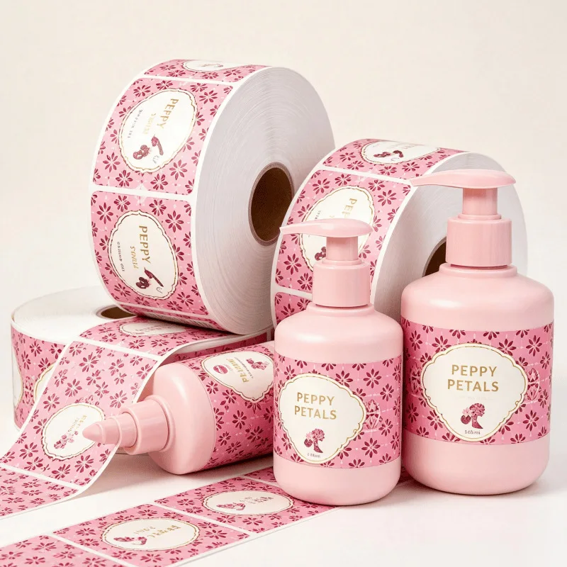 Maßgefertigte Wasserdichte Vinyl-Haarshampoo-Aufkleber, Bedruckte Bunte Rosa Kosmetik-Verpackungsetiketten zur Hautpflege-Dekoration – Detail 2