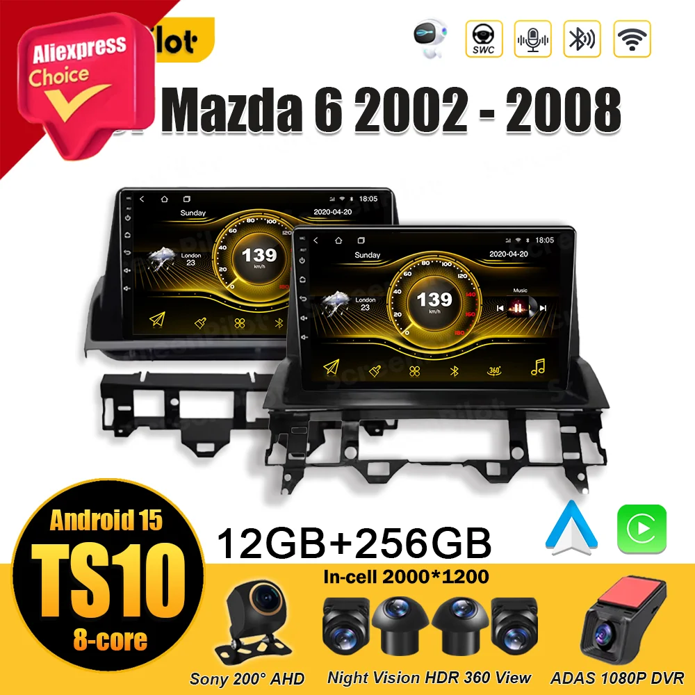 For Mazda 6 2002 - 2008 Android 15 Car Radio Multimedia Video Player GPS Navigation Stereo Head Unit Mirror Link Bluetooth 2 din