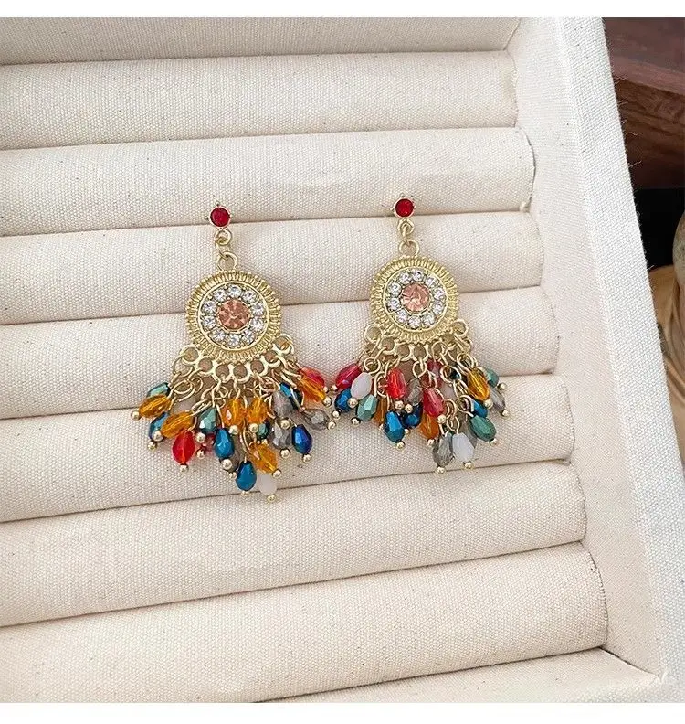 الأقراط الملونة شرابة الكريستال للنساء ، الاضطرابات العرقية الرجعية والمبالغ فيها المجوهرات الدلالية #5