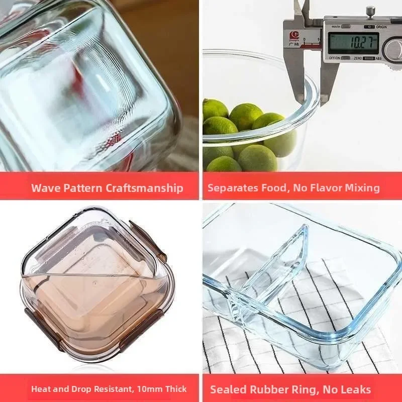 Pyrex Microwave Safe Lunch Box Crisper Fruit Storage Bowl Transparent Glass Multi-Compartment Adult Portable Container Set view 4
