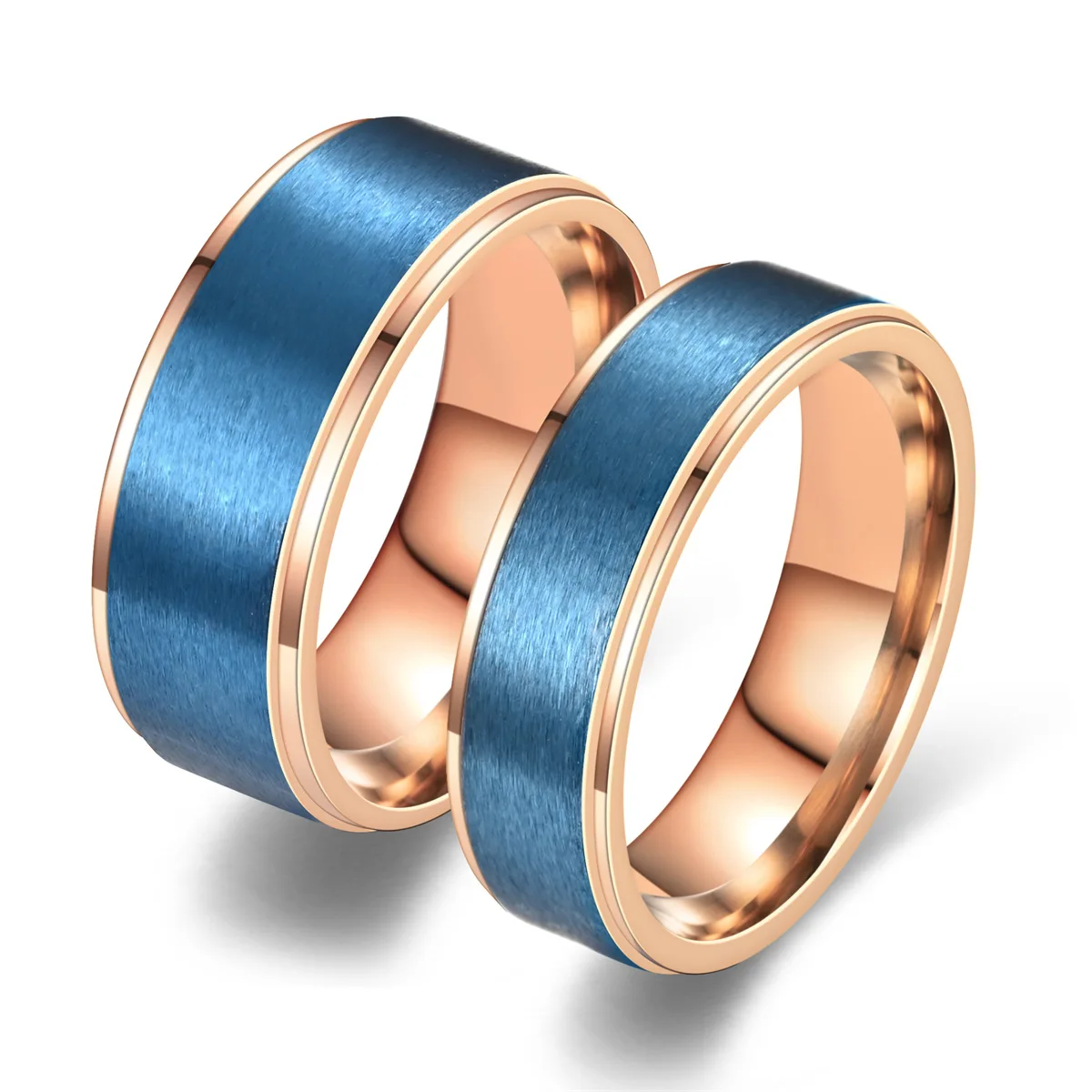 Hot Selling Stainless Steel Two Tone Rose Gold And Blue Couple Ring For Women Men Jewelry Accessories Gifts Size 6-13