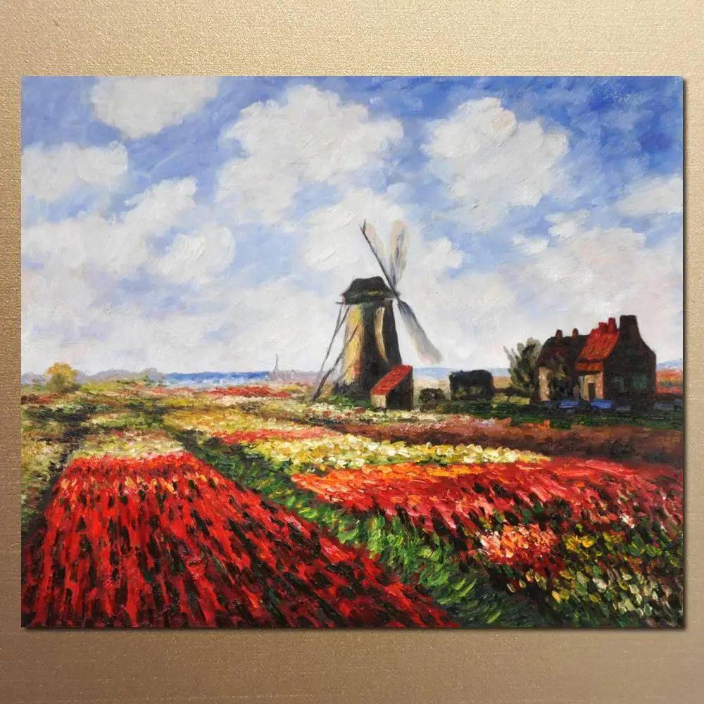 

High Quality Claude Monet Paintings Tulip Field With The Rijnsburg Windmill Oil On Canvas Hand Painted Unframed Home Decor