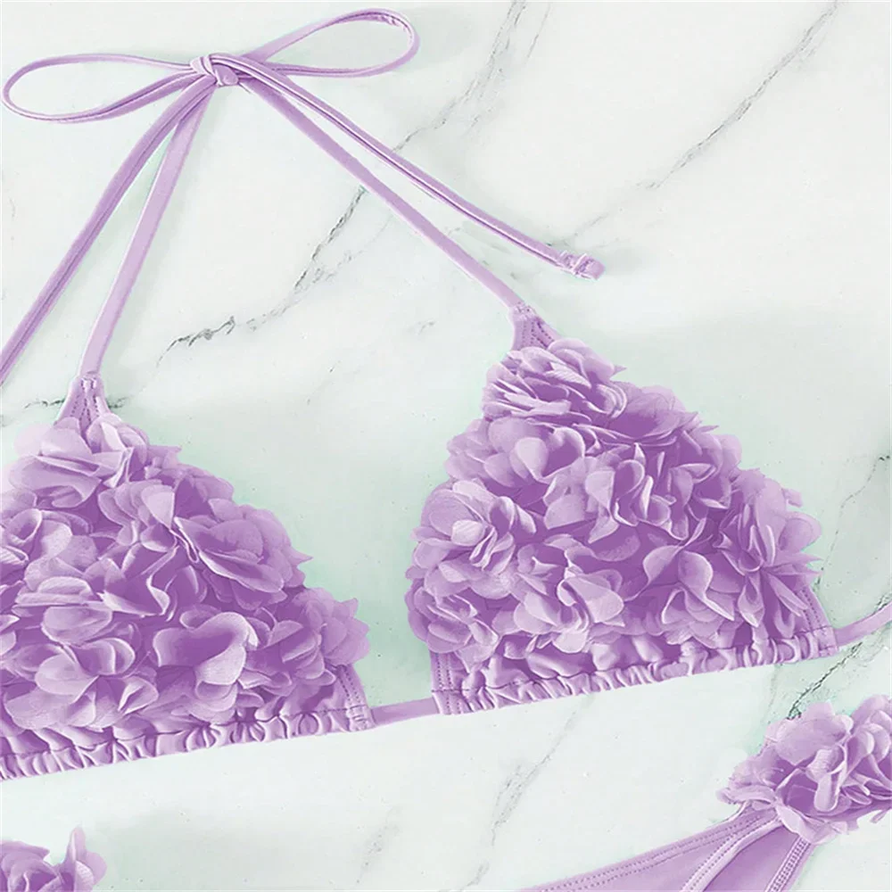 Set top bikini con fiori 3D Halter String Extreme Backless Y2K Costume da bagno push up Abiti da vacanza Costumi da bagno da donna Costume da bagno da spiaggia