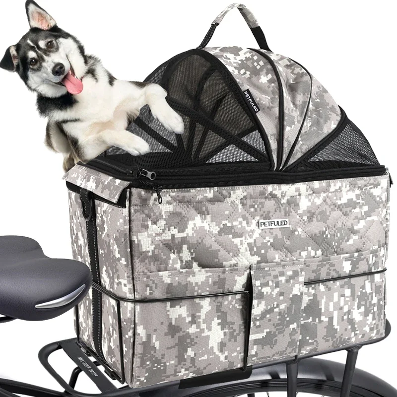 PETFULED Dog Bike Basket, Soft-Sided Ventilated Dog Bike Carrier Backpack, Dog Pet Bicycle Basket for Bike Handlebar