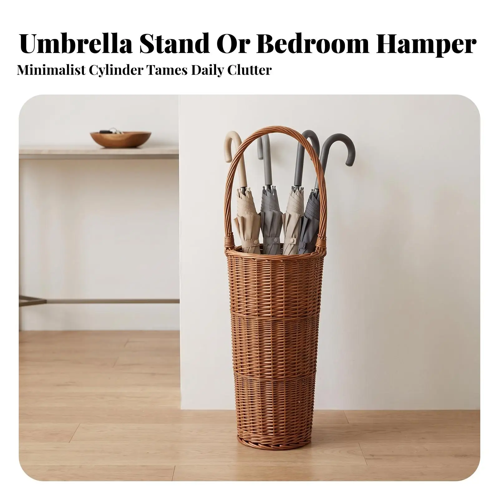 Umbrella Stand Space-Saving Umbrella Holder Storage Bin Rustic Woven Basket Long-Lasting for Entryway, Hallway