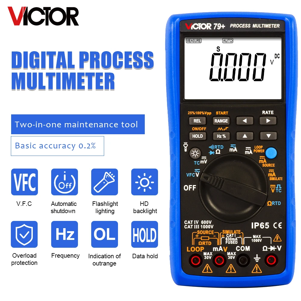 Victor 79+ Process Multimeter DC Voltage Current Loop Power 24V OHM Ω Thermocouple Meter Thermal Resistance Frequency  Tester