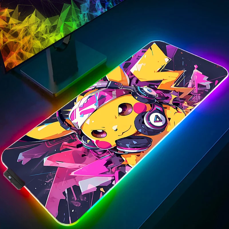 Mouse Pad RGB Rubber PC P-Pokemon P-Pikachu Computer Gaming Accessories Mousepad Desk Mat LED Locking Edge Gamer Carpet