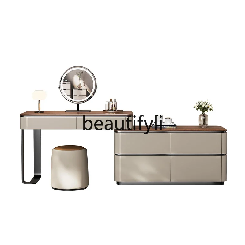 

Italian minimalist walnut solid wood dresser chest cabinet integrated simple modern high-end light luxury makeup table