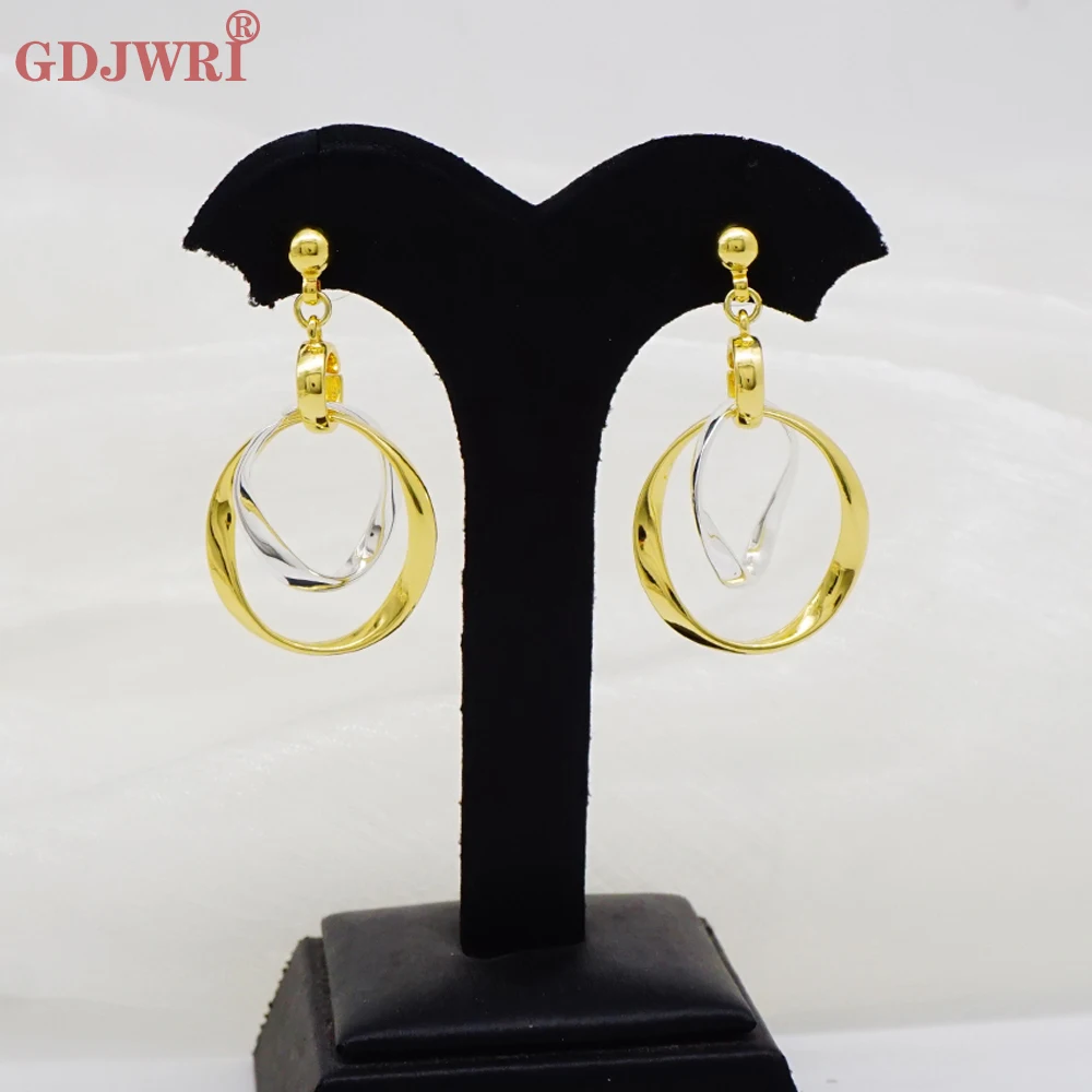 

Fashion Simple Gold Color Drop Geometric 2 Circle Earings Copper Long Dangle Earrings For Women Bohemian African Party Jewelry