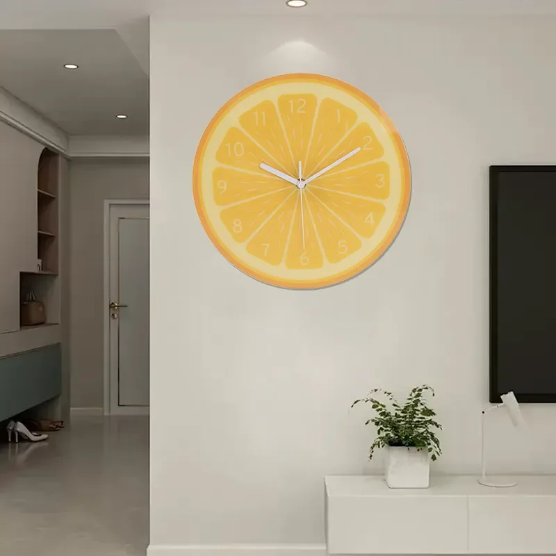 for Cross-border Light Luxury Household Wall Mounted Fashion Tempered Glass Decorative Clock Creative Lemon Silent Restaurant