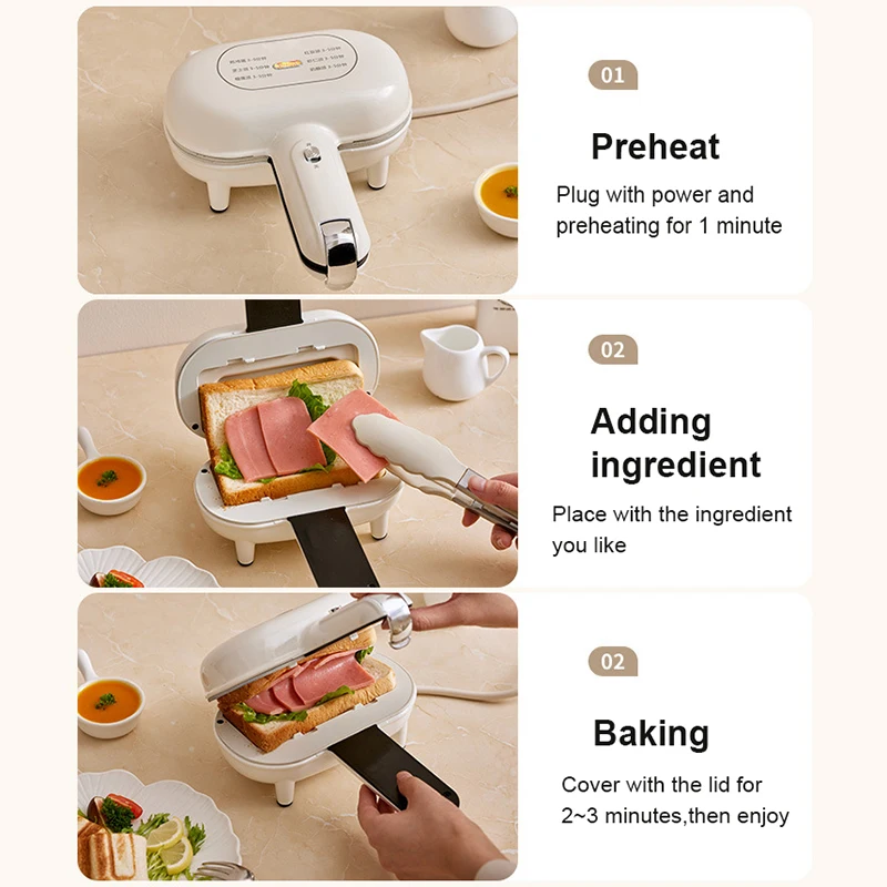 Double-Sided Seal Hot Press Sandwich Machine Taco Burrito Omelets Baking Pan Grill Panini Breakfast Maker Bread Hot Dog Toaster