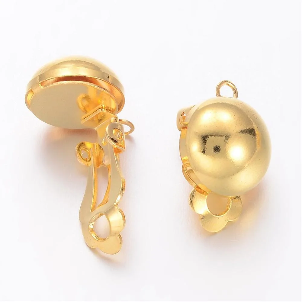 10pcs Golden Brass Clip-on Earring Findings For Non-Pierced Ears Jewelry 19x12x11mm Hole: 3mm