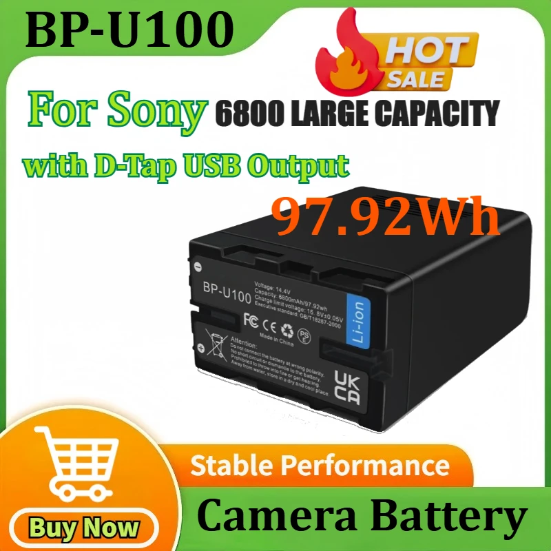 

BP-U100 6800mAh 97.92Wh Camera Battery for Sony EX260 EX280 BP-U30 U90 U60 Z280 FS5 7 FX6 Z190 EX1R EX200 with D-Tap USB Output