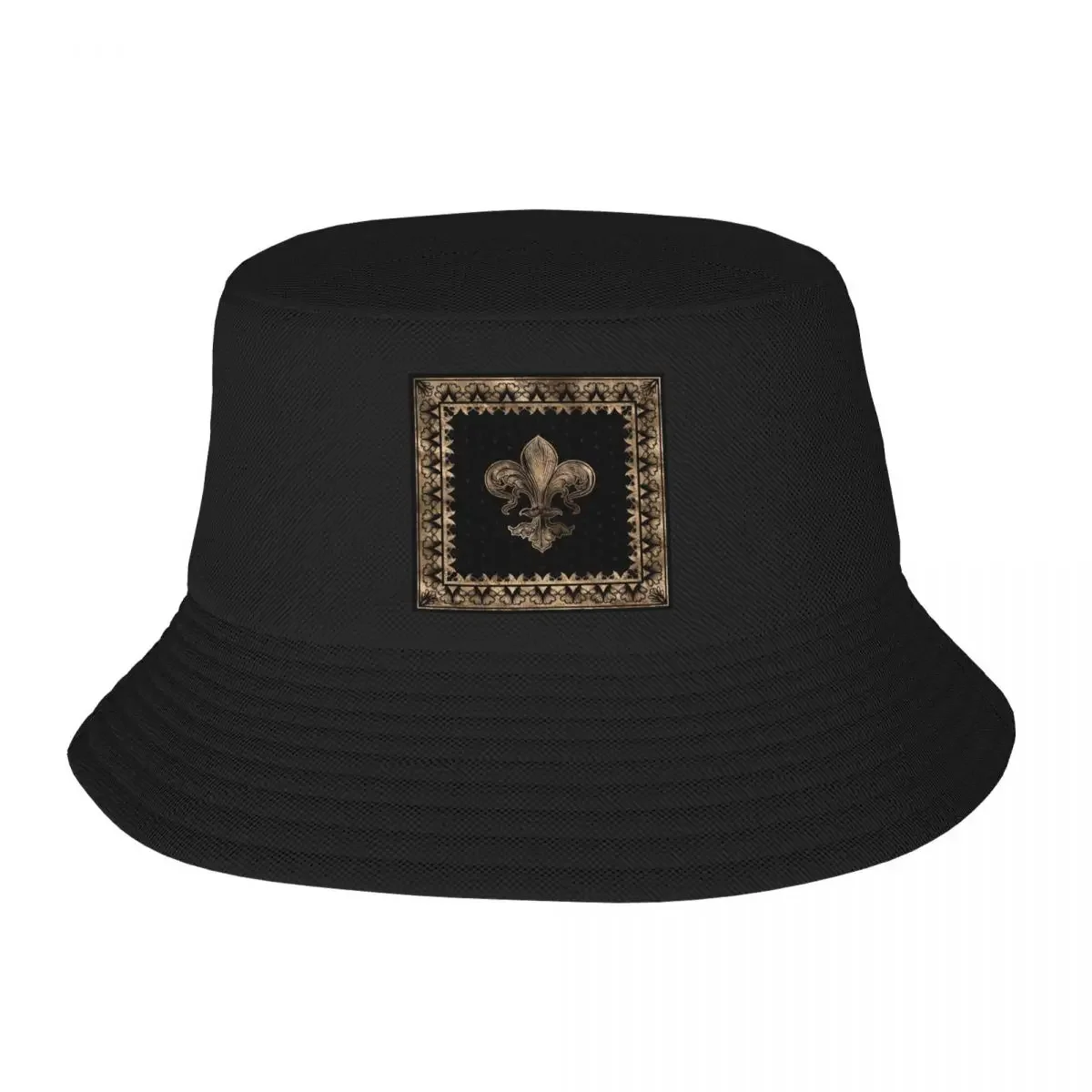 Custom Black And Gold Fleur-De-Lys Bucket Hat Women Men Lily Flower Fleur De Lis Outdoor Sun Summer Fishing Cap