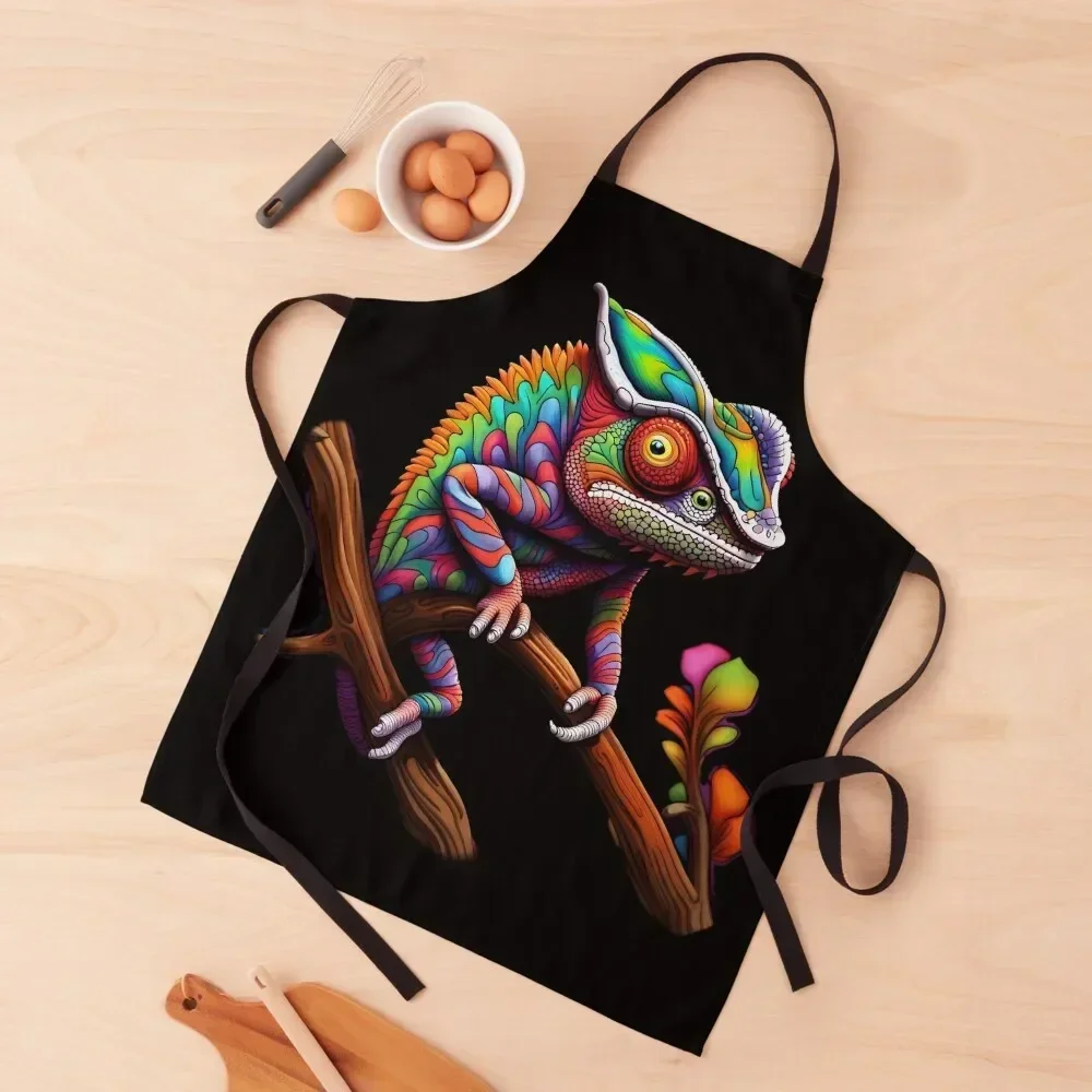 

Cute Colourful alien chameleon on a branch (2) Apron Household Items Utensils For Kitchen Apron