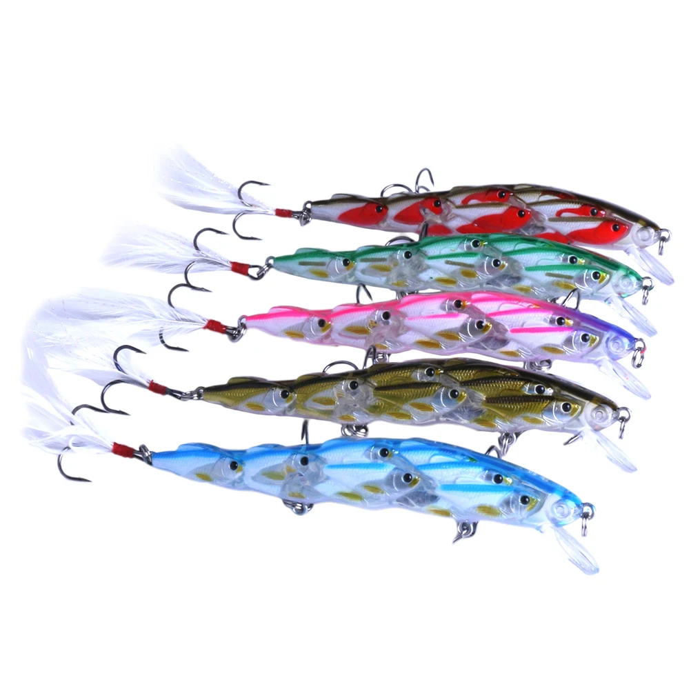 

5PCS Group Fish Lures Bright 3D Eyes Reusable Fishing Baits Minnows Saltwater Accessories Carp Bass Plastic Fish Attractors