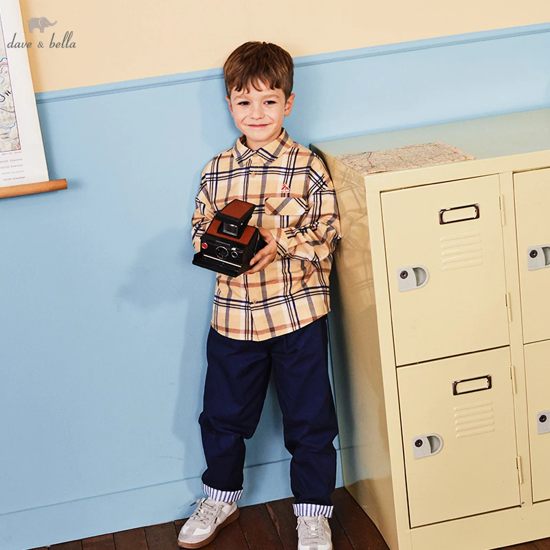 DK1230108 Dave Bella Spring Kids Shirt Boys 5-13 Years Plaid Tops Children'S Shirts Long Sleeves Spring& Autumn Cotton Shirt