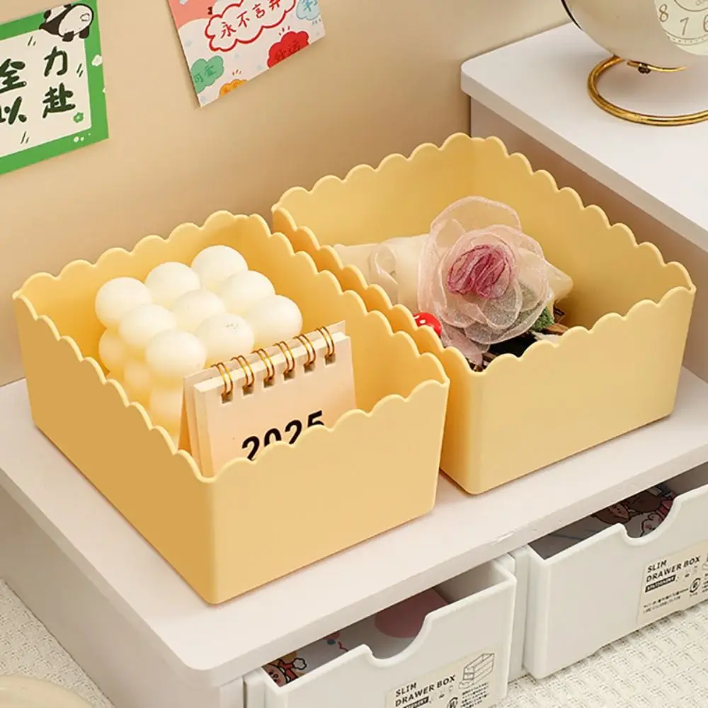 High Quality Plastic Desktop Storage Box Cream Color Stackable Desktop Organizer Storage Containers Home Office
