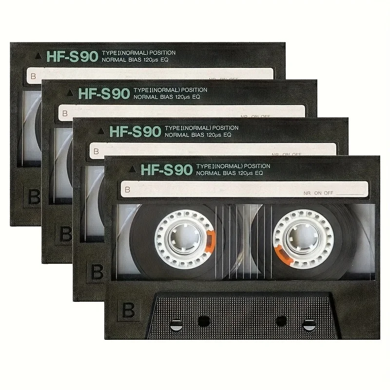 Vintage Black  Audio Cassette Tape Retro 90s Music Element Print Rectangular Placemats Set Nostalgic  Dining Table Decor Mats