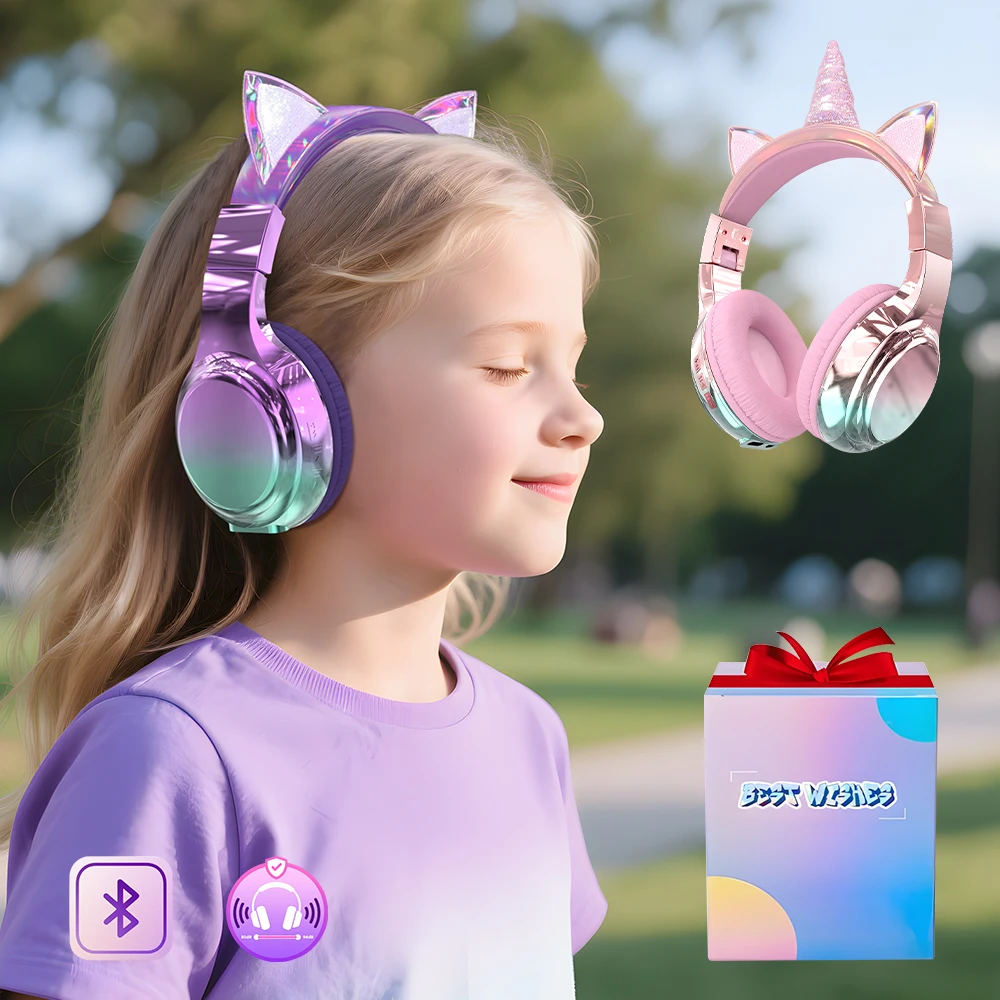 

New Cute Cat Ear Wireless Bluetooth Headphones - Safe Volume Limit & Clear Audio & Long Battery Life | Perfect for Girls Gift
