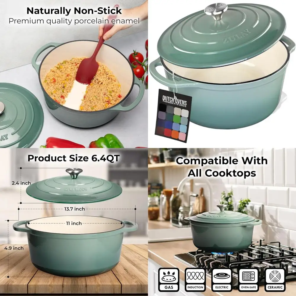 

6-Quart Cast Iron Enamel Dutch Oven - Oven-Safe, Durable Cookware for Baking, Stews, and Roasting