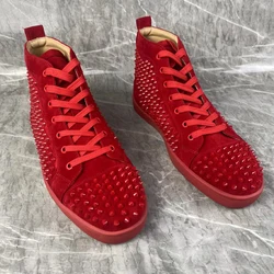 Red Rivets Suede For Men Shoes Stylish High-top Designer Sneakers Spring Lace-up Casual Sports Leather Luxury Trainers Men Shoes