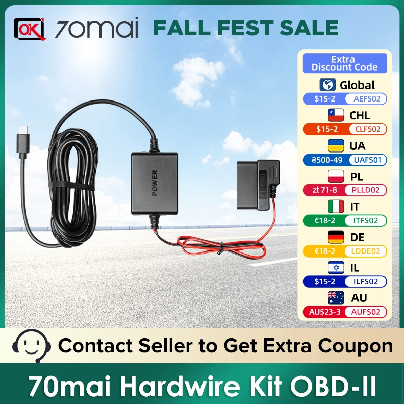 70mai Hardwire Kit OBD II Type-C USB-C Interface for 70mai 4K Dash