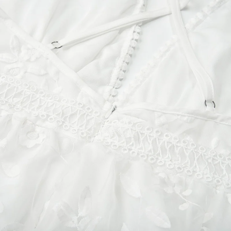 2025 Women Elegant Embroidery V Neck White Dress Summer Beach Slim Lace Dress Backless Casual A-line Sleeveless Sexy Dress image 6