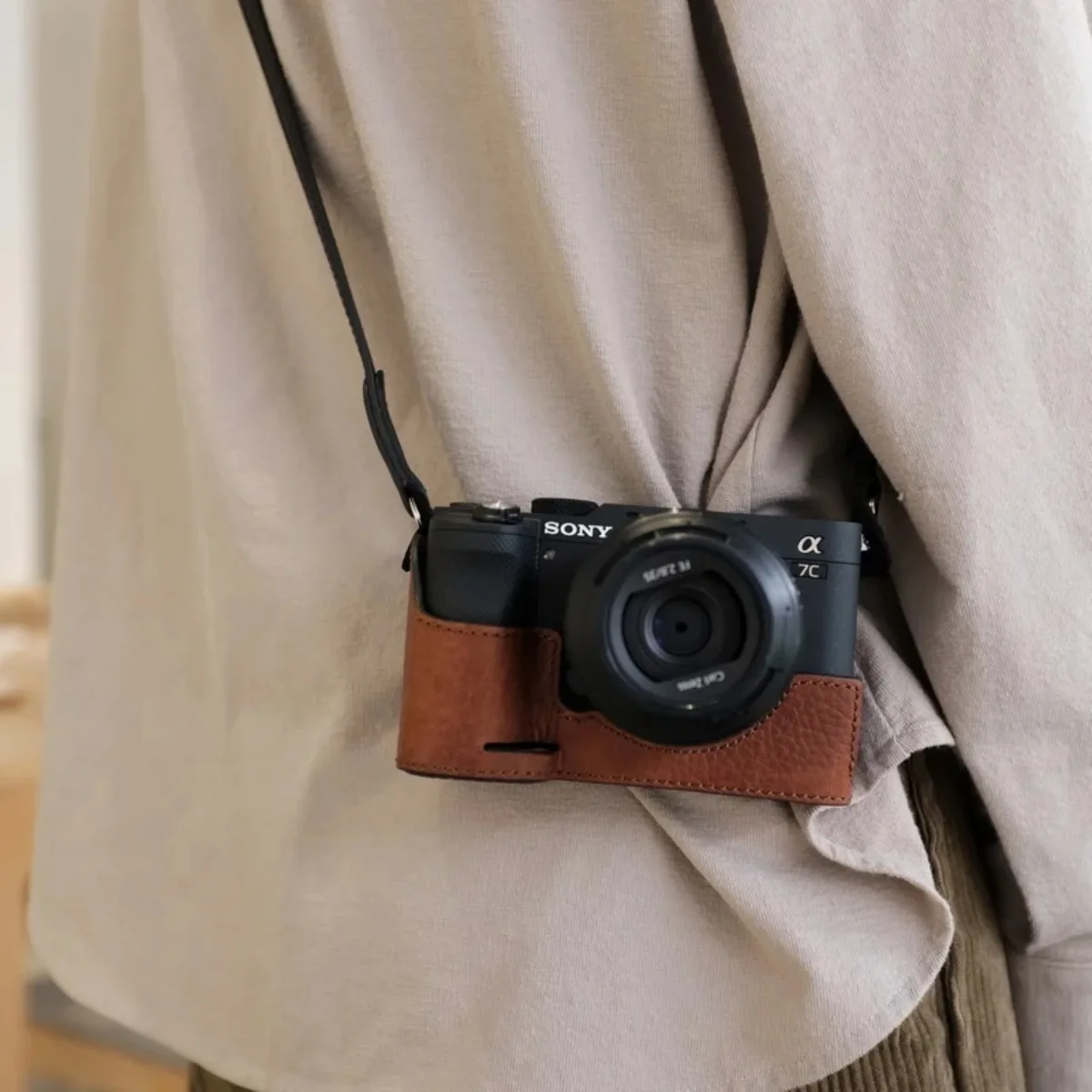 Sac pour appareil photo Vintage en cuir véritable, pochette de protection, housse de Base, ceinture d'épaule, sangle de cou pour Sony A7CR A7C2