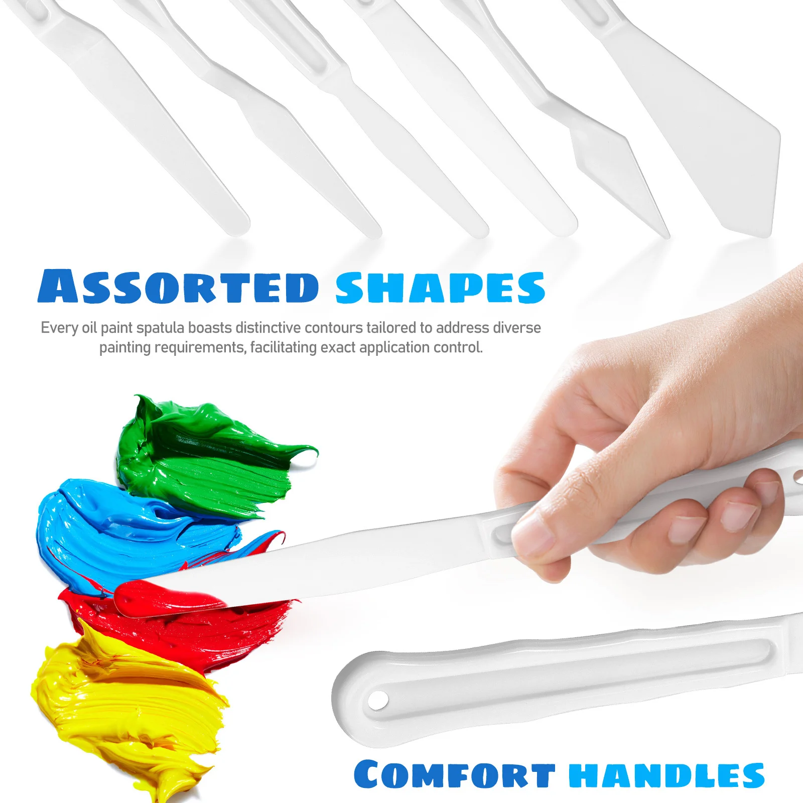 

1 Set Plastic Paint Spatulas Assorted Shapes Comfort Handle Sturdy Durable Easy Clean Multi-Functional Painting Tools For Oil