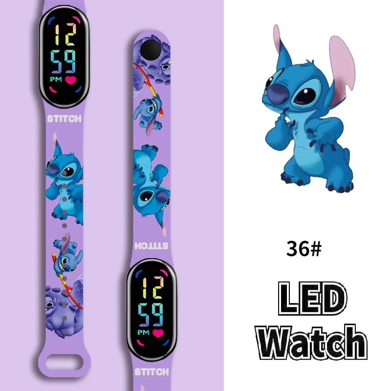 

Disney Digital Kids' Watches Anime Figures Stitch LED Luminous Watch Touch Waterproof Electronic Sports Watch Kids Birthday Gift