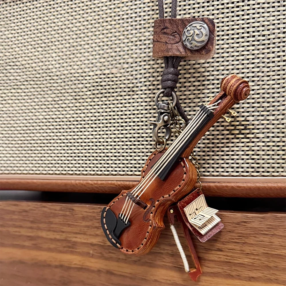 Violin Ornament Bag Exquisite Pendant Delicate Touch Model Keychain Base Music Art Versatile Decor Bag Accessories Cow Leather