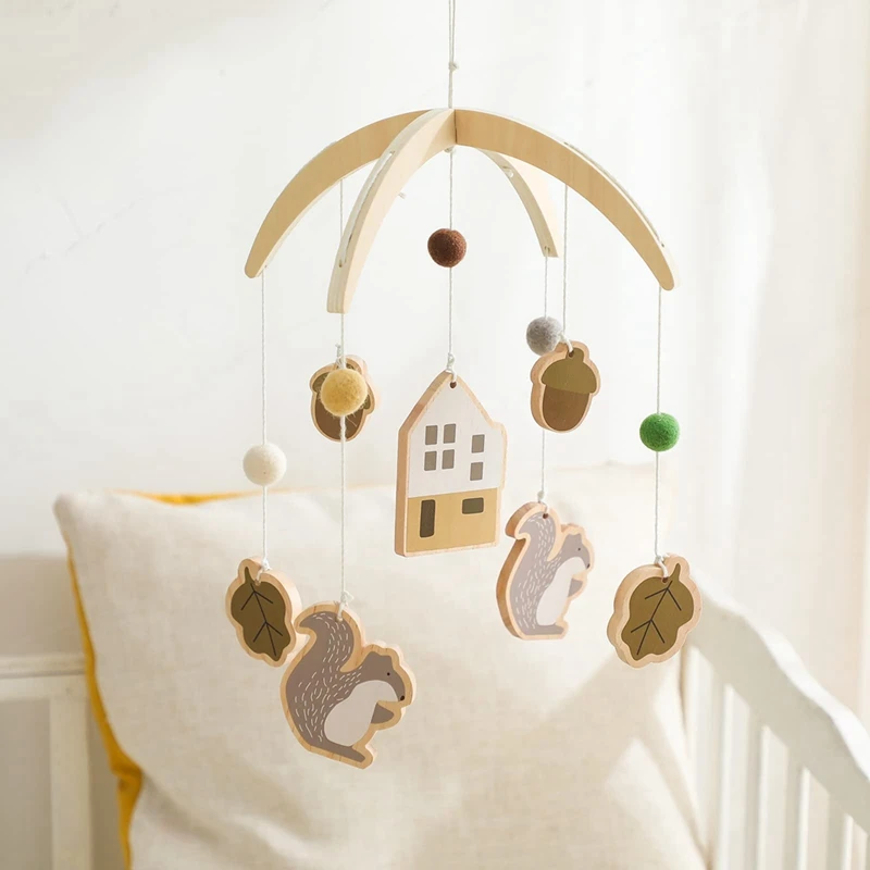 Baby Rattle Toys Wooden Hand Woven Baby Crib Mobile For Nursery Decoration Holder Bracket Infant Crib