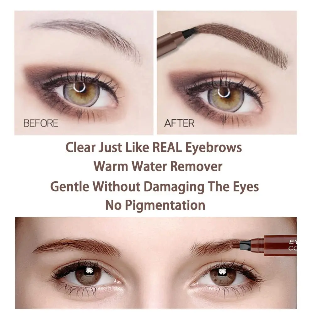 Waterproof Eyebrow Pen, Microblading Eyebrow Pencil With 4 Split Head, Natural Looking Brows Makeup ( 5 Colors)