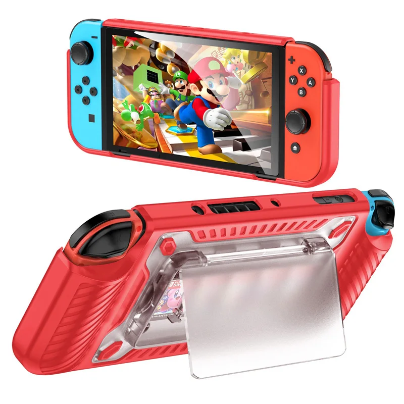 for Nintendo Switch OLED Hard PC Grip Case Case with Magnetic Kickstand Flip Game Card Storage Dockable Protective Cover