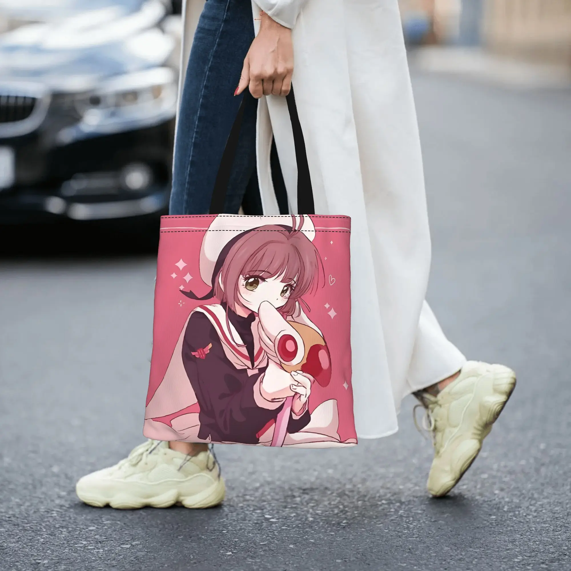2026 women's bag Sakura Kinomoto The Cute Cardcaptor Reusable Double Sided Canvas Tote Bag Shoulder Cardcaptor Sakura Handbag
