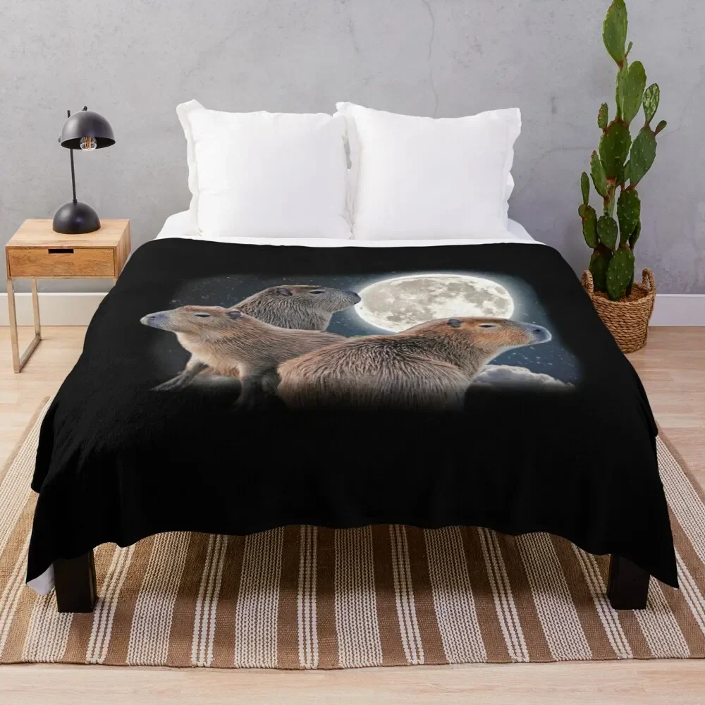 

Three Capybaras and Moon Funny Capybara Humor Parody Throw Blanket Multi-Purpose For Sofa Thin Thins Blankets