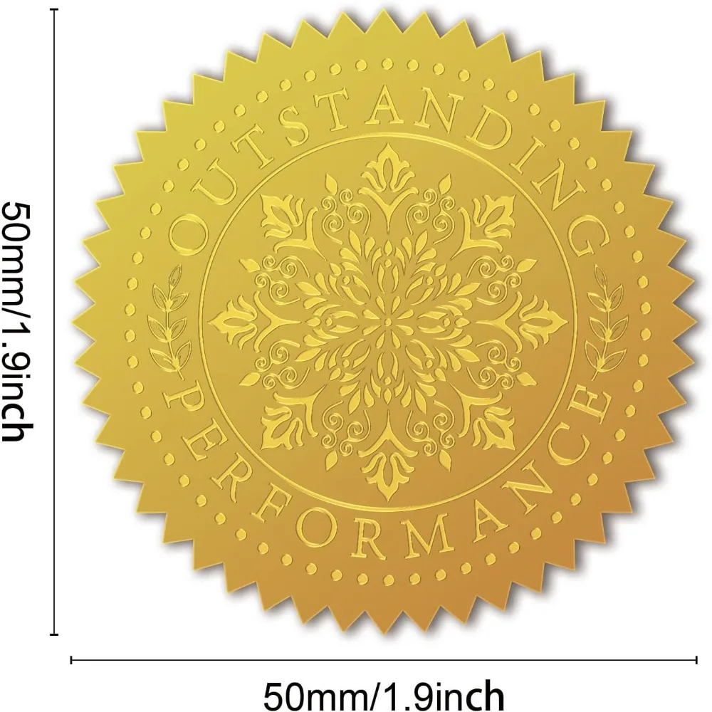100Pcs Outstranding Performance Gold Foil Certificate Seals - Embossed Stickers Self Adhesive Gold Foil Embossed making kit
