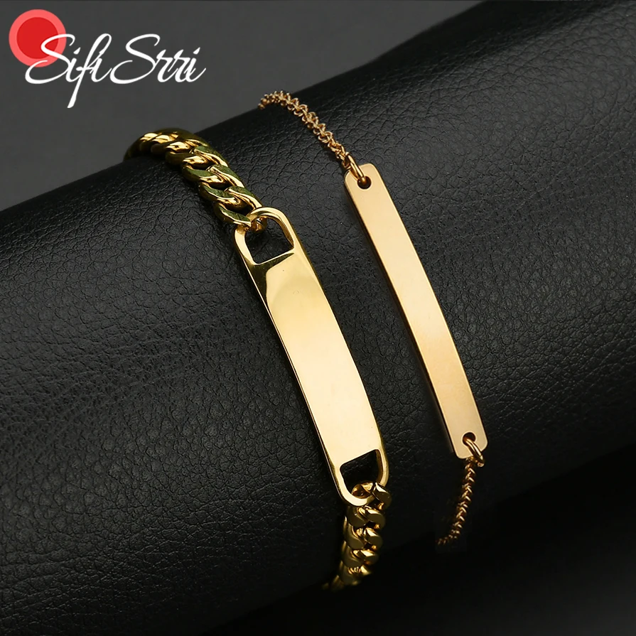 Sifisrri Fashion Couple Bracelet for Women Men Stainless Steel Cuban Chain Family Jewerly Lover Valentines Day Gift Accessories