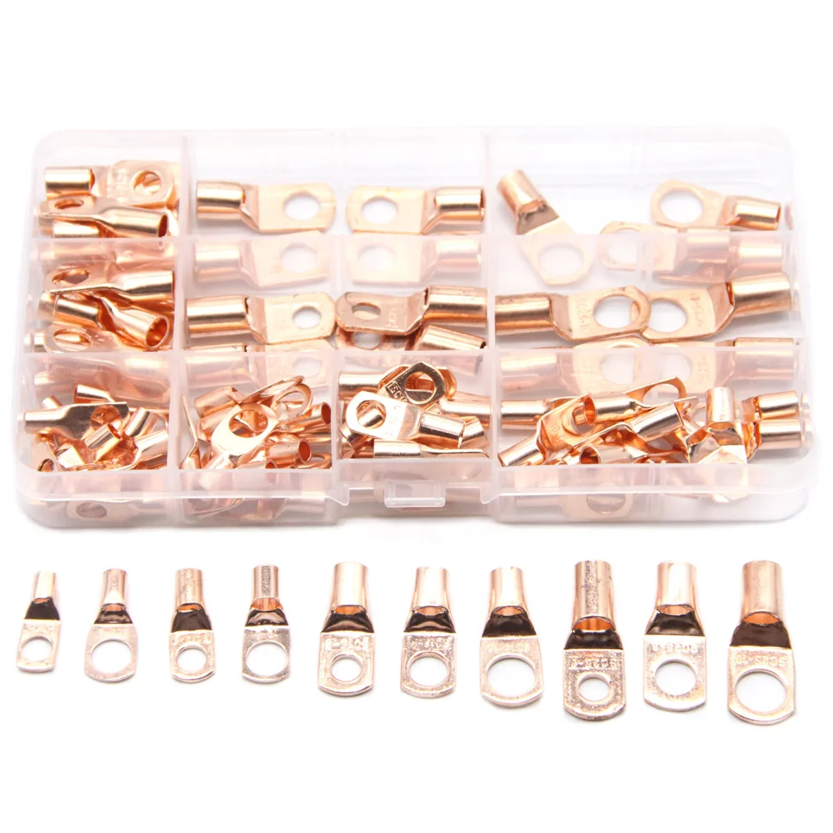 

100PCS SC6-SC25 Electrical Wire Ring Connectors Bare Copper Tube Lug Battery Cable Crimp Terminals Solder Connector Assorted Kit