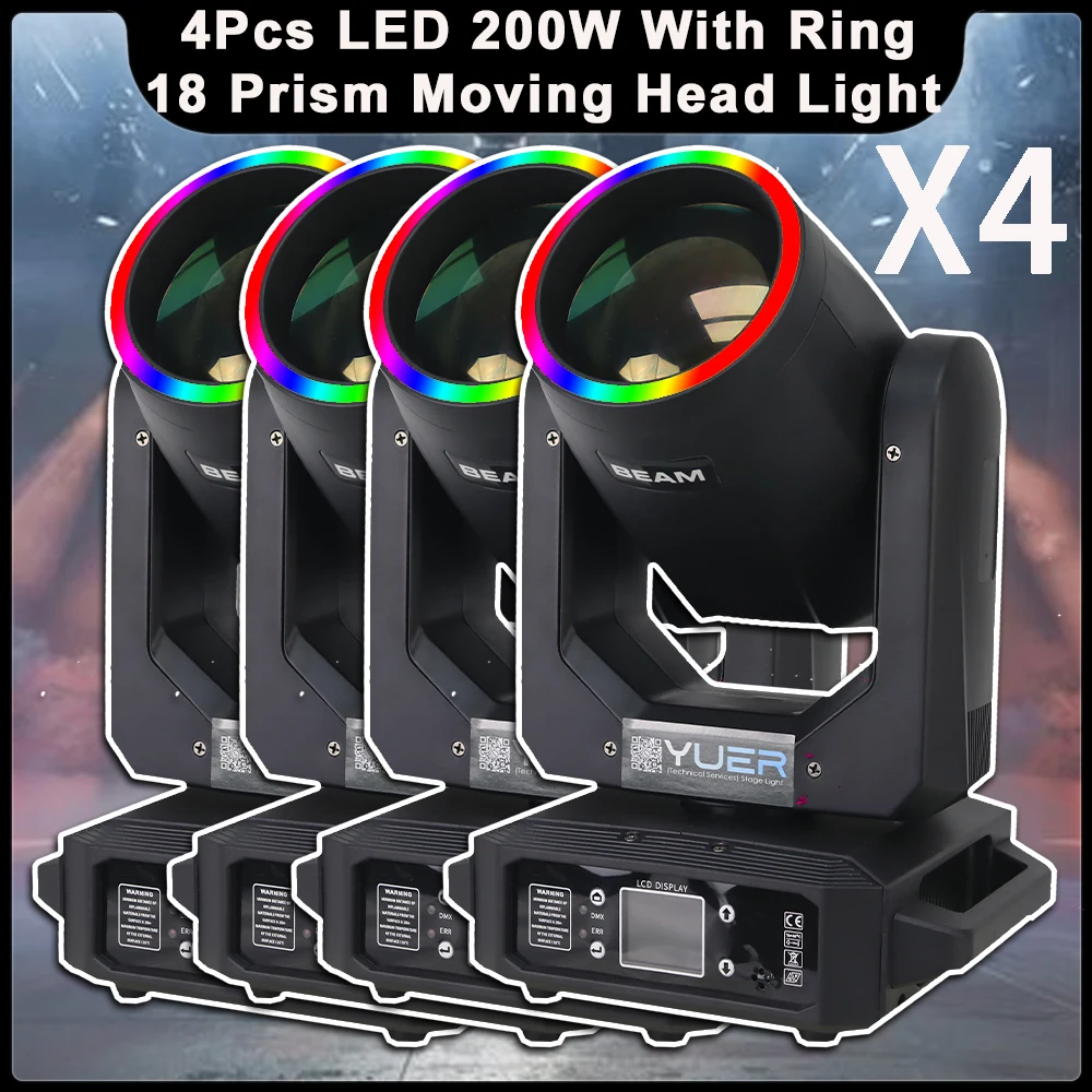 

4Pcs/lot 200W LED Moving Head Beam Light 8 Colors 6+12 Prism +Rainbow Effect With SMD Stage Lamp DMX DJ Disco Club Bar Lights