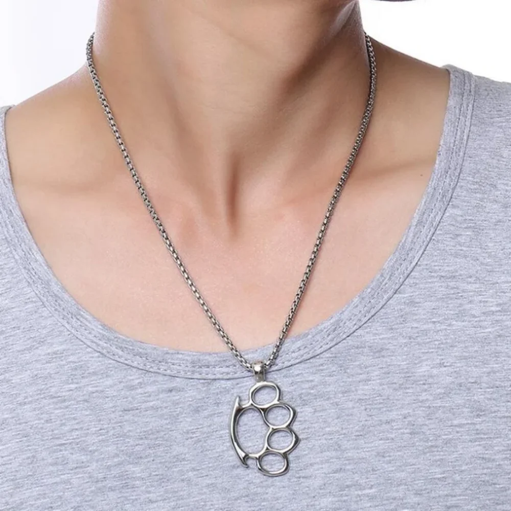 Domineering Knuckles Fighting Boxing Fitness Pendant Necklace for Men and Women Cool Locomotive Rock Band Lovers Jewelry